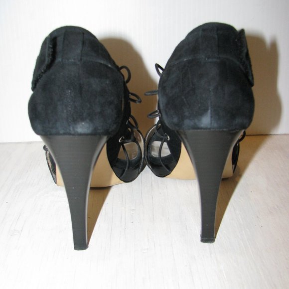 Authentic Michael Kors High Heels Jillian Open Toe Black Suede Shoes (Size 9) - Picture 3 of 9